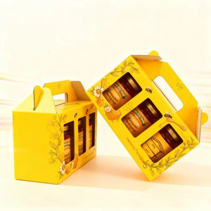 Großhandel Getränke karton mit Griff <span class=keywords><strong>Honig</strong></span> glas Sets Geschenk boxen Kunden spezifische Giebel box für Gläser - Product Image 4