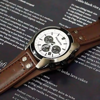 Montre chronographe à quartz pour homme, bracelet en cuir à rivets larges, grand cadran, montre sport pour homme
