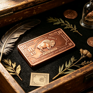 Barra de cobre de 999, 10 onzas, con relieve de búfalo, rectangular, tipo placa, troquelada, coleccionable de arte. - Product Image 6