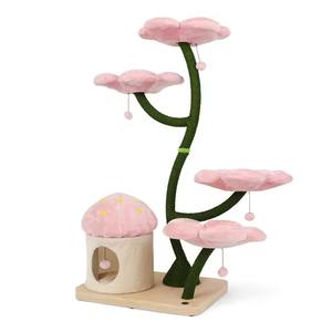 <span class=keywords><strong>Arbre</strong></span> à <span class=keywords><strong>chat</strong></span> en bois moderne et <span class=keywords><strong>simple</strong></span>, motif floral, avec lit pour <span class=keywords><strong>chat</strong></span> et design compact pour petits appartements - Product Image 3