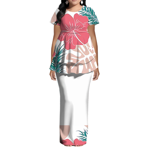 Nuovo Arrivo: Abito Lungo Blu Puletasi con Volant, Design Personalizzato Stile Hawaii, Abito a Maniche Corte, Abito Tribale Polinesiano da Donna in 2 Pezzi - Product Image 5