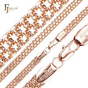 54100144 4mm + FJ Fallon perhiasan mode Bismarck tenun jangkar tiga Tautan rantai berlapis dalam 14K emas kuningan berbasis Split - Product Image 5