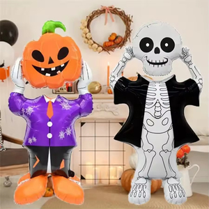 Décoration d'Halloween : Grand ballon en aluminium 3D en forme de squelette de personnage de dessin animé, écologique, sérigraphié, pour fête - Product Image 3