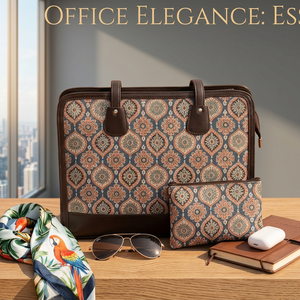 Custom Luxury Vintage Executive <b>Laptop</b> Tote Bag Jaipur Jacquard Woven Print Zipper Travel Office <b>Handbag</b> Pouch Leather Trim - Product Image 3