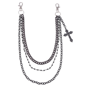 Cadena de Cintura Negra de Triple Capa con Colgante de Cruz, Estilo Hip Hop Unisex, Cadena Corporal de Aleación de Zinc para Uso Diario - Product Image 5