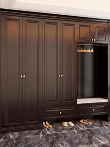 Gabinetes de entrada de madera maciza lacados de estilo retro americano hechos a medida de gama alta con áreas colgantes y ganchos para almacenamiento - Product Image 6