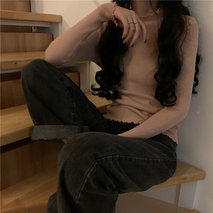 เสื้อสเวตเตอร์คอเต่าครึ่งแขนยาวอเนกประสงค์เสื้อสเวตเตอร์คลุมถึงก้นสำหรับฤดูหนาวมีโลโก้ด้านหน้า - Product Image 4