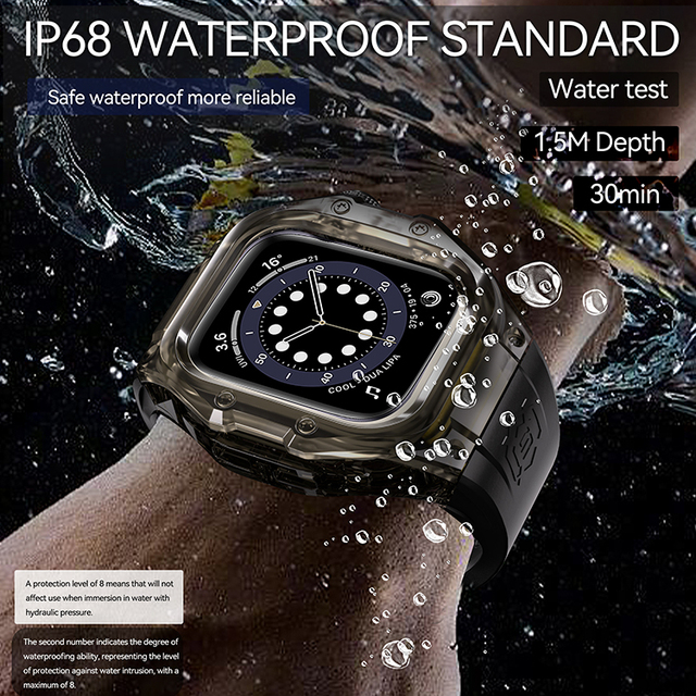 SHELLBOX Silicone Band Translucent IP68 Rating Modify Kit Watch Protective Case Waterproof for Apple Watch Series 10