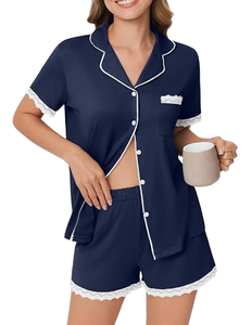 Camisola con Cuello en V, Top de Dos Piezas con Cordón Ajustable, Transpirable, Tejido Suave, Informal, Clásico, Elegante, Sólido, Pantalones Cortos de Verano para Mujer, Ropa de Dormir - Product Image 1