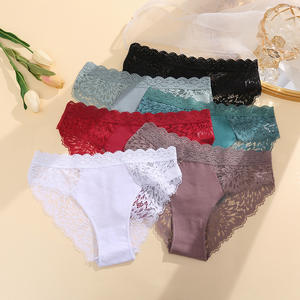 Culottes pour femmes en coton semi-transparent avec patchwork de dentelle, respirantes, sexy, taille mi-haute, coupe triangle - Product Image 1