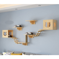 Arbre à chat mural en bois massif de haute qualité, style moderne et simple, avec hamac et structure d'escalade, pour vente en gros