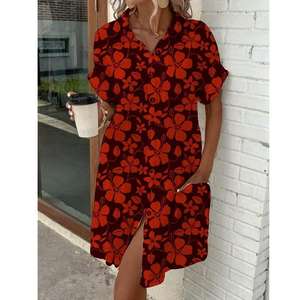 Aloha özel Hawaiian çiçek baskılı % 100% pamuk gazlı bez kadın rahat boy damla kollu düğme up gömlek elbise tatil için - Product Image 5