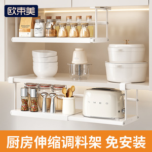 Extendable Hanging Rack For Kitchen Storage Spice Organizer Under Cabinet Wall Mounted Rectangle <b>Shelf</b> - Product Image 2