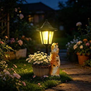 Ornements artisanaux en résine en forme <span class=keywords><strong>de</strong></span> trous d'arbre pour écureuils, lampes solaires d'extérieur, décoration paysagère <span class=keywords><strong>de</strong></span> jardin, allée - Product Image 4