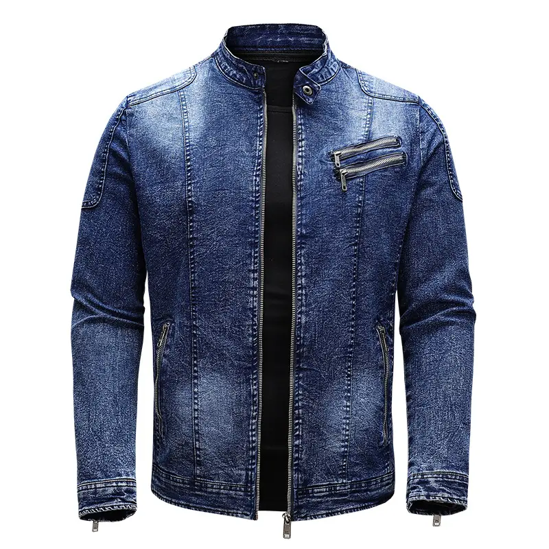 Wholesale biker jacket for men 2022 Dark grey bikers jacket for men Front zipper high quality denim jacket