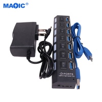 Computer Hardware Software USB 3.0 2.0 Hub Splitter AC Power Adapter Usb Hub 7 Port With On/Off Switches and LEDs