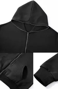 Wholesale Blank Custom Hoodie Vendors Design Logo Plain Black All Over Print Full Face Zip Up Hoodie