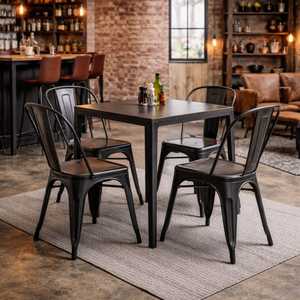 Sedie industriali in metallo nero con schienale alto 45x40x85 cm, design ergonomico, cuscinetti in gomma antigraffio, set da 6 - Product Image 6