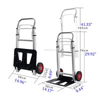 Chariot de transport pliable industriel à deux roues en alliage d'aluminium léger, personnalisé en usine, capacité de charge de 190 lb