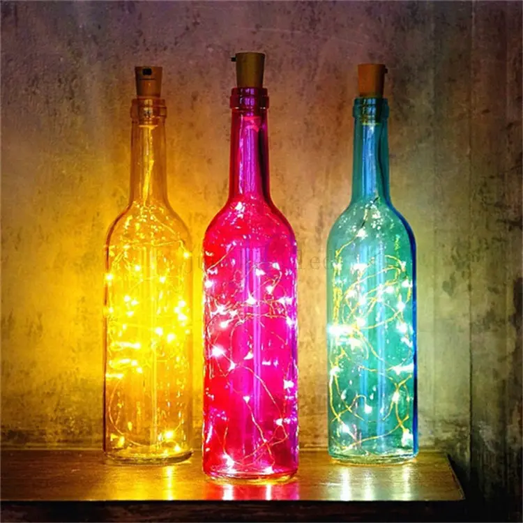 DIY ev dekoru şampanya peri garland Powered şarap şişesi mantarı şekilli sevgililer günü bakır tel Led dizi ışık
