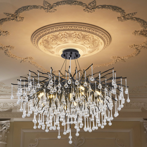Lustre moderne en cristal Hullxine, lustres LED ronds avec hauteur réglable pour chambre à coucher, éclairage en forme de <span class=keywords><strong>branches</strong></span> d'arbre noires - Product Image 3