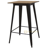 Table haute industrielle d'extérieur style français vintage en MDF carré avec dessus en bois et métal, café bistro pub Mesa de Bar Tolix