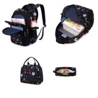 Sac à dos enfant imprimé ballon de football 3-en-1 avec boîte à lunch isotherme et trousse à crayons pour garçons et filles