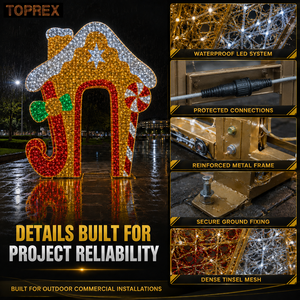 Arche lumineuse géante TOPREX en forme de maison en pain d'épices pour entrée de centre commercial, idéale pour les photos de Noël, les événements commerciaux et les projets d'affichage festifs - Product Image 3