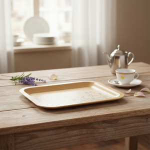 Kontensan EE1612E 233x307mm Rectangular Metal Tray with Floral Design in Pastel Yellow Made in Turkey - Product Image 3