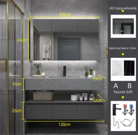 Meuble de salle de bain élégant et moderne haut de gamme pour hôtel avec miroir LED intelligent en acier inoxydable, MDF résistant à l'eau HOMEREAL