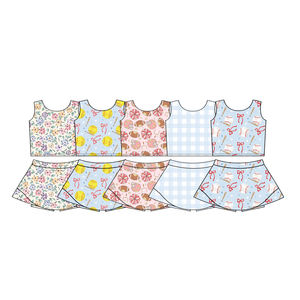 Tenues de sport personnalisées pour petites filles, style baseball, avec haut court, jupe et short, vêtements pour sœurs, en tissu peigné - Product Image 1