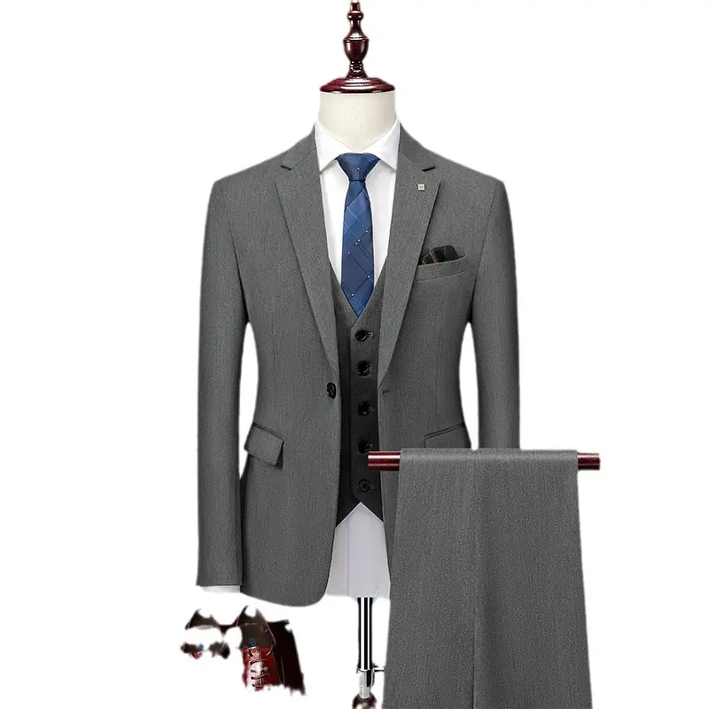 新着高品質卸売高級3ピースメンズウェディングスーツファッションスリム無地ビジネスオフィスメンズスーツセット
