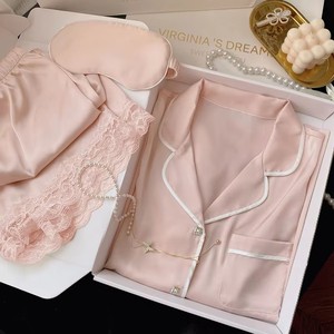 Conjunto de Pijama de Satén de 2 Piezas para Mujer, Estilo Veraniego, Diseño Moderno, Manga Corta, Cuello Camisero, Cierre de Botones, Ropa de Dormir Romántica - Product Image 6