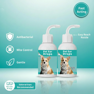 Formule naturelle sans alcool, hypoallergénique, sans picotements, gouttes auriculaires pour animaux de compagnie 60 ml, chiens, chats, antibactérien, contrôle des acariens, apaise les démangeaisons - Product Image 1