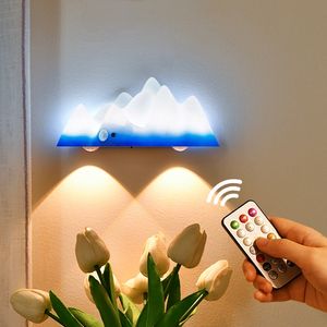 ضوء جداري جبلي ثلجي لاسلكي داخلي جهاز تحكم عن بعد قابل للتخميد 10 ألوان قابلة لإعادة الشحن ضوء ليلي لغرفة النوم - Product Image 1