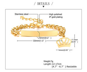 Bracelets d'identification de bébé personnalisés, cadeaux pour nouveau-né fille et garçon non allergiques, <span class=keywords><strong>gourmette</strong></span> <span class=keywords><strong>en</strong></span> acier inoxydable, chaîne à maillons et couronne - Product Image 3