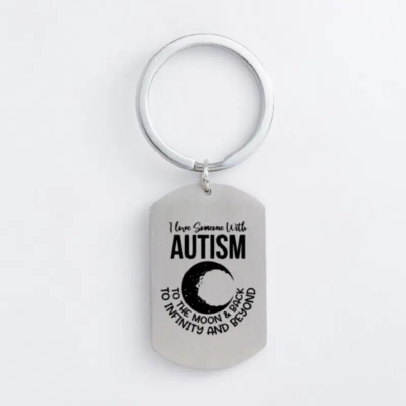 Stainless Steel Autism Mom Dad Car Key Ring Autism Awareness Puzzle Pieces Design Dog Tag Pendant Key Chain