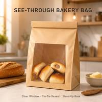Bulk Kraft Paper Window Bakery Bag Gold Wire Tie Gusseted Stand Base Food Safe BPA Free Custom Logo Various Size Eco Friendly