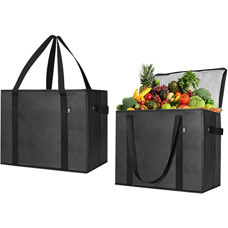 Wholesale cheap custom size heavy large capacity shopping tote black foldable insulated thermal bag cooler