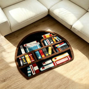 Tapis demi-rond tufté à la main <span class=keywords><strong>pour</strong></span> bibliothèque, motif <span class=keywords><strong>de</strong></span> <span class=keywords><strong>livre</strong></span> 3D, tapis <span class=keywords><strong>de</strong></span> sol doux et moelleux <span class=keywords><strong>pour</strong></span> les amateurs <span class=keywords><strong>de</strong></span> livres, décoration <span class=keywords><strong>pour</strong></span> bureau et chambre - Product Image 4