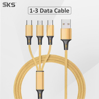 Kabel Pengisian Daya Multi Tipe C 3 Port, Kabel Pengisian Cepat USB A ke Tipe C dengan Jalinan Nilon, Kabel Pengisian 3 in 1 untuk Android