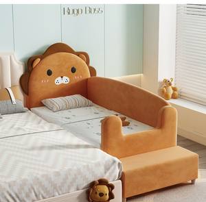 Lit d'enfant en bois moderne Little Lion Lit simple pour garçons avec protection des bords et garde-corps Chambre à coucher - Product Image 3