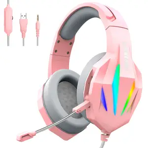 Headphone Game Berkabel 2021New J5 LED, Headphone Gamer Bersinar Warna-warni dengan Pengenalan Game Gunfire dan Jejak Esensial untuk Gamer