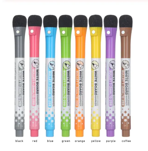 durable no-toxic fine tip dry erasable 8 colors glitter whiteboard marker with magnet