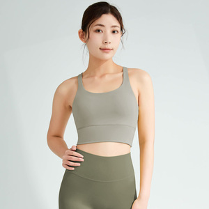 Soutien-gorge de sport économique à bretelles doubles spaghetti, design personnalisé, dos évidé, haut court, <span class=keywords><strong>fitness</strong></span>, yoga, vêtements de sport pour <span class=keywords><strong>femme</strong></span> - Product Image 3