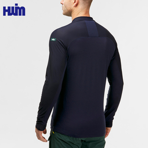 Maglietta blu da uomo inodore da <span class=keywords><strong>Trekking</strong></span> con cerniera 1/4 personalizzata manica lunga palestra Fitness Jogging abbigliamento da allenamento sportivo uomo - Product Image 2