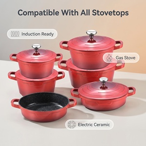 Lot de 10 casseroles et faitouts rouges en <span class=keywords><strong>aluminium</strong></span> moulé sous pression, antiadhésives, sans PFOA, pour cuisine domestique, personnalisables OEM - Product Image 3