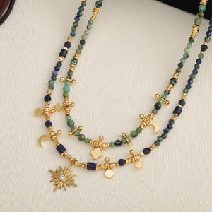 Moda moda Luna estrella colgante geométrico hecho a mano latón con cuentas turquesa piedra preciosa fiesta gargantilla Collar para mujer - Product Image 5
