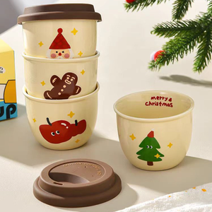 แก้วกาแฟเซรามิคลายการ์ตูนน่ารัก พร้อมฝาซิลิโคน แก้วเดินทางคู่รักสุดสร้างสรรค์ รับทำโลโก้ บรรจุภัณฑ์ของขวัญคริสต์มาส - Product Image 4