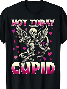 Camiseta Not Today Cupid Anti San Valentín con diseño de esqueleto rosa y morado, ropa informal para hombre, camiseta de manga corta con cuello redondo - Product Image 1